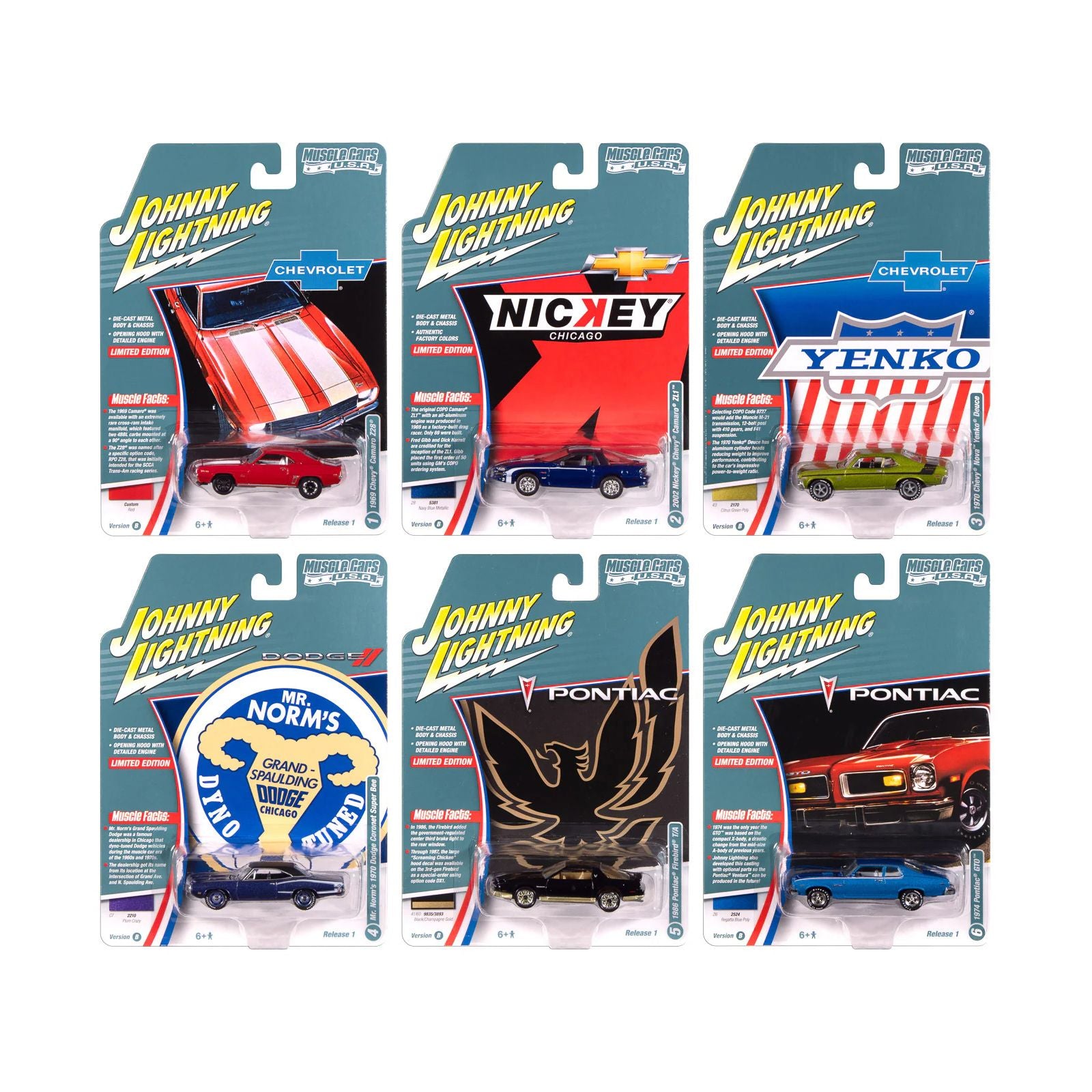 "Muscle Cars USA" 2025 Release 1 Set B of 6 pieces 1/64 Diecast Model Cars by Johnny Lightning