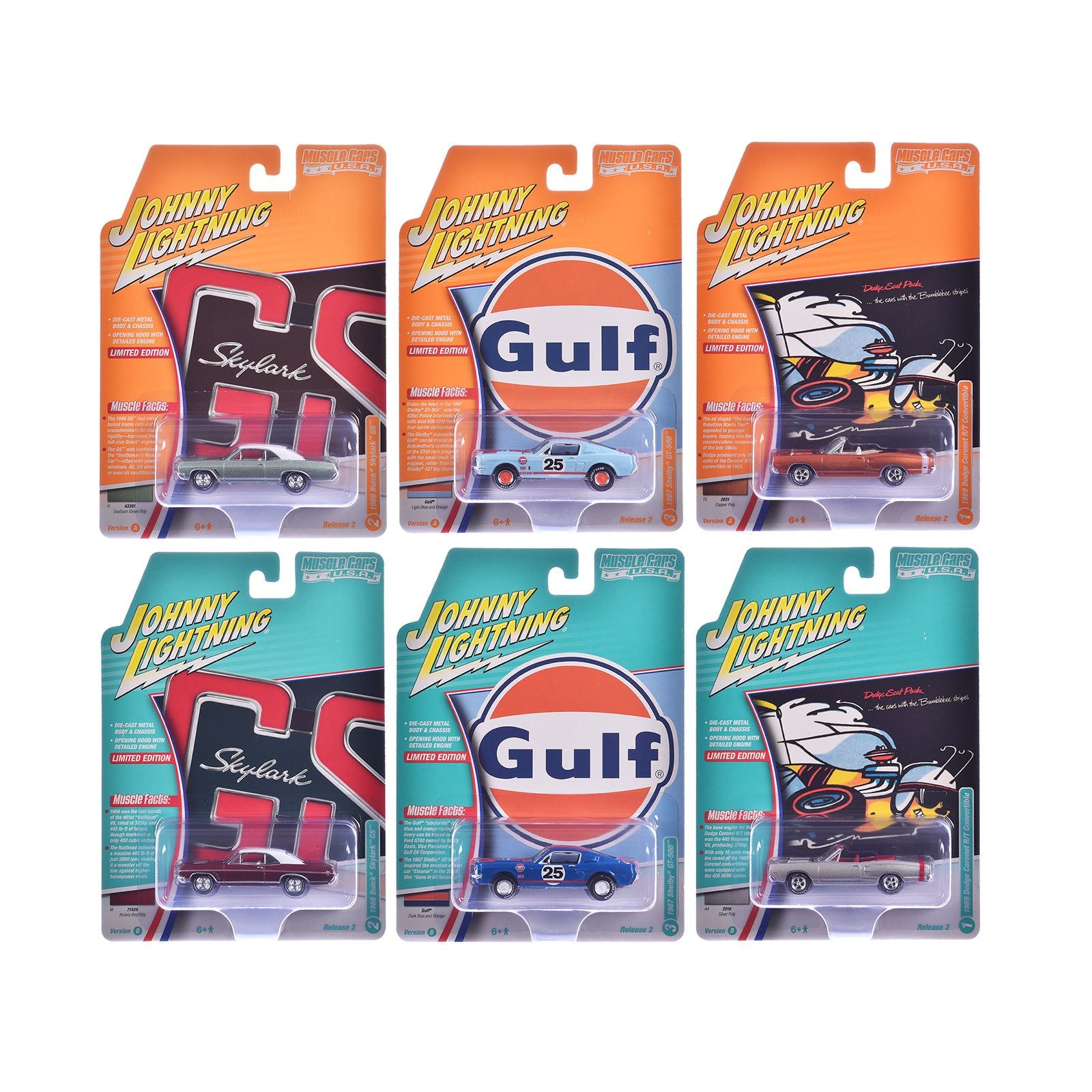 "Muscle Cars USA" 2025 Release 2 Set of 6 pieces 1/64 Diecast Model Cars by Johnny Lightning