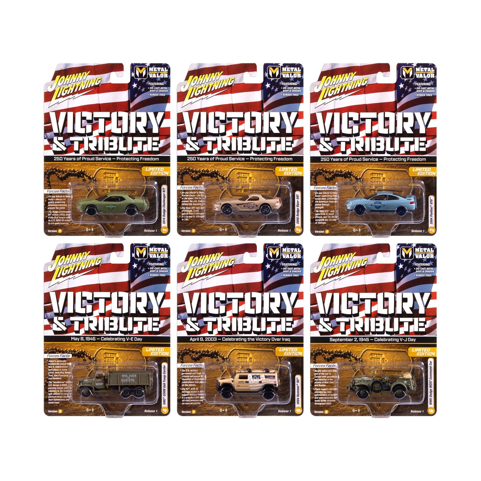 "Military" Set B of 6 pieces 2025 Release 1 Limited Edition Diecast Models by Johnny Lightning