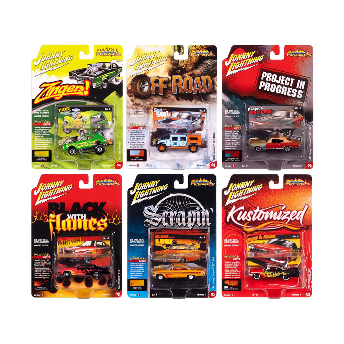 "Street Freaks" 2025 Release 1 Set A of 6 Cars 1/64 Diecast Model Cars by Johnny Lightning