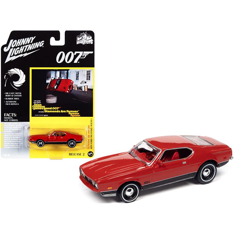 1971 Ford Mustang Mach 1 Bright Red with Black Bottom (James Bond 007) "Diamonds Are Forever" (1971) Movie "Pop Culture" Series 1/64 Diecast Model Car by Johnny Lightning