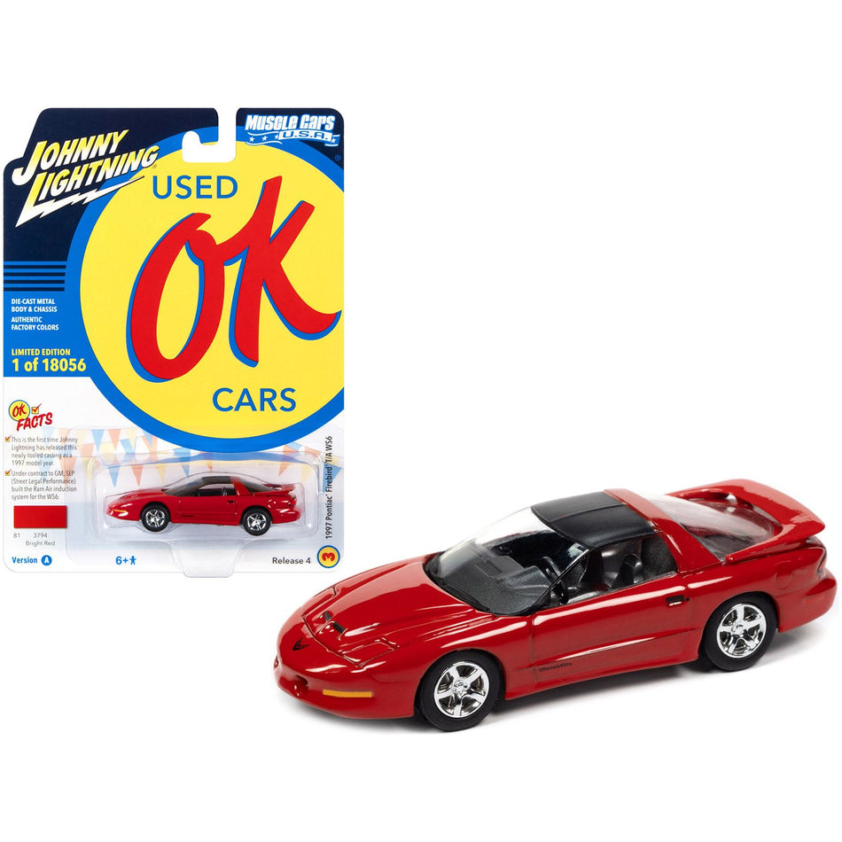 1997 Pontiac Firebird T/A Trans Am WS6 Bright Red with Matt Black Top "OK Used Cars" Series Limited Edition to 18056 pieces Worldwide 1/64 Diecast Model Car by Johnny Lightning