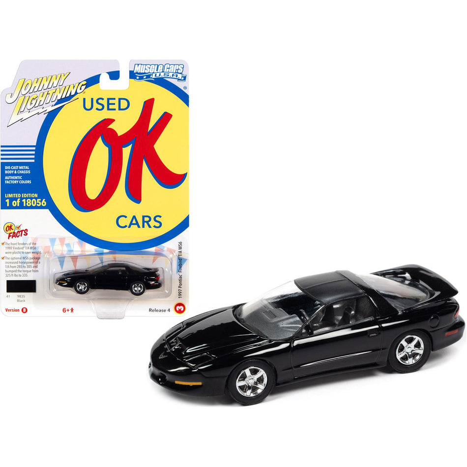 1997 Pontiac Firebird T/A Trans Am WS6 Black with Matt Black Top "OK Used Cars" Series Limited Edition to 18056 pieces Worldwide 1/64 Diecast Model Car by Johnny Lightning