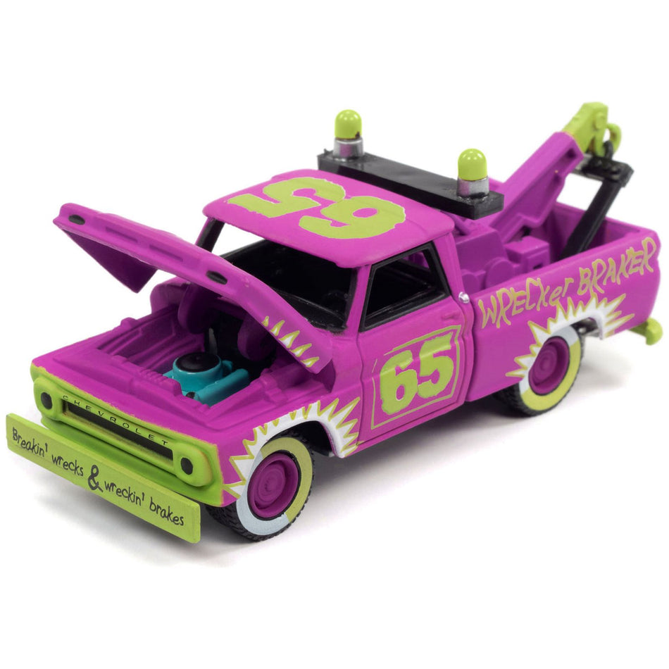 1965 Chevrolet Tow Truck #65 Random Acts of Violets Purple with Graphics "Demolition Derby" "Street Freaks" Series Limited Edition to 15196 pieces Worldwide 1/64 Diecast Model Car by Johnny Lightning