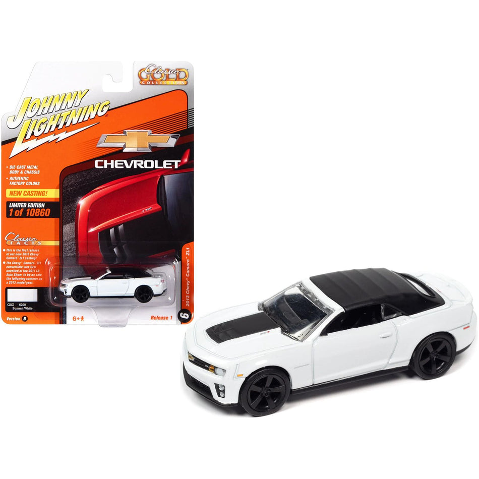 2013 Chevrolet Camaro ZL1 Convertible (Top Up) Summit White with Black Top "Classic Gold Collection" Series Limited Edition to 10860 pieces Worldwide 1/64 Diecast Model Car by Johnny Lightning