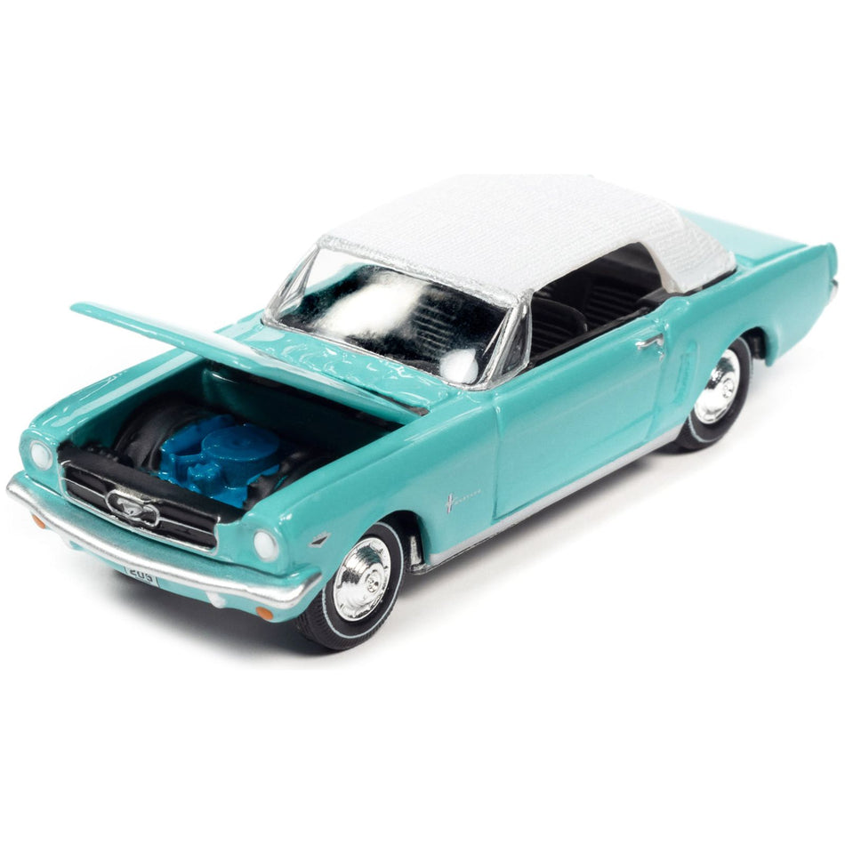 1965 Ford Mustang Light Blue with White Top James Bond 007 "Thunderball" (1965) Movie "Pop Culture" 2022 Release 3 1/64 Diecast Model Car by Johnny Lightning