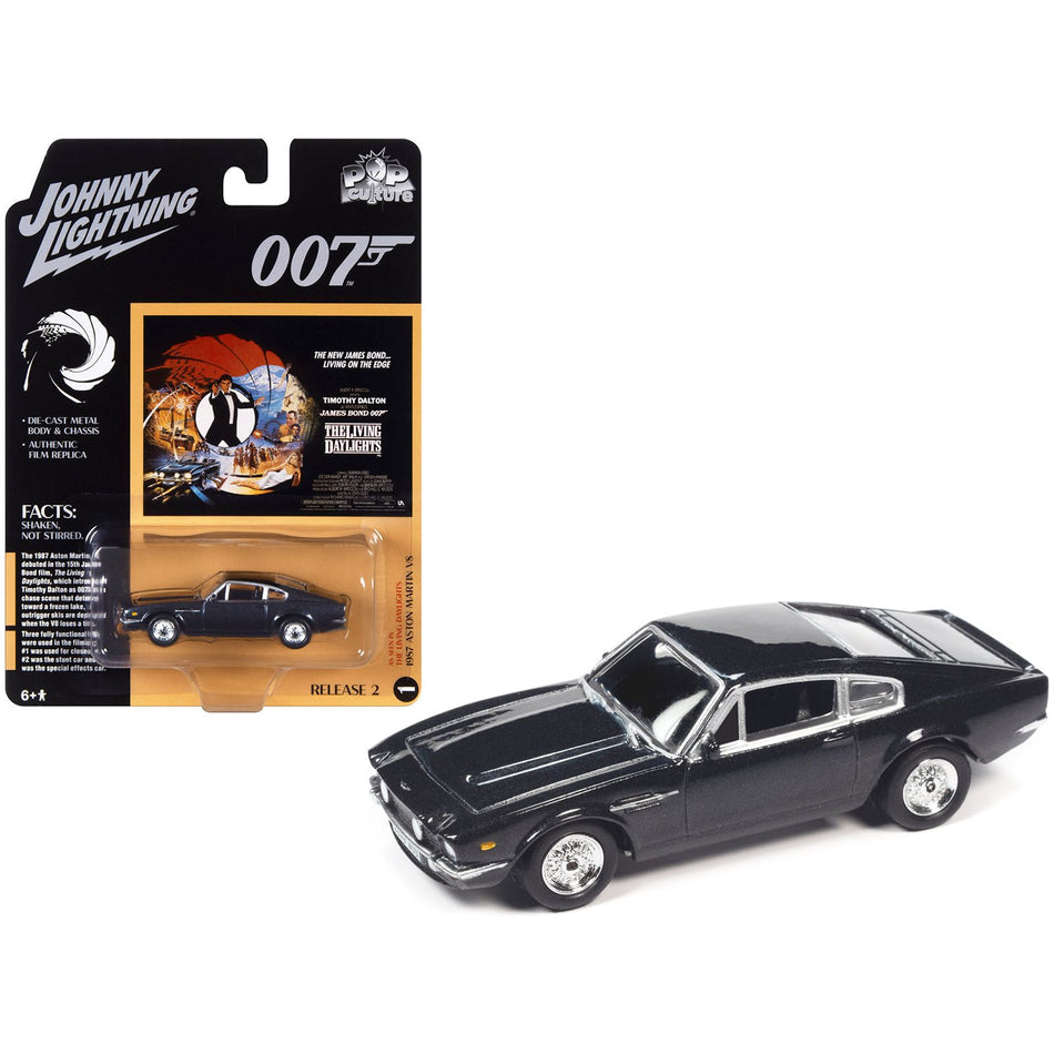 1987 Aston Martin V8 RHD (Right Hand Drive) Dark Gray Metallic (James Bond 007) "The Living Daylights" (1987) Movie "Pop Culture" 2023 Release 2 1/64 Diecast Model Car by Johnny Lightning