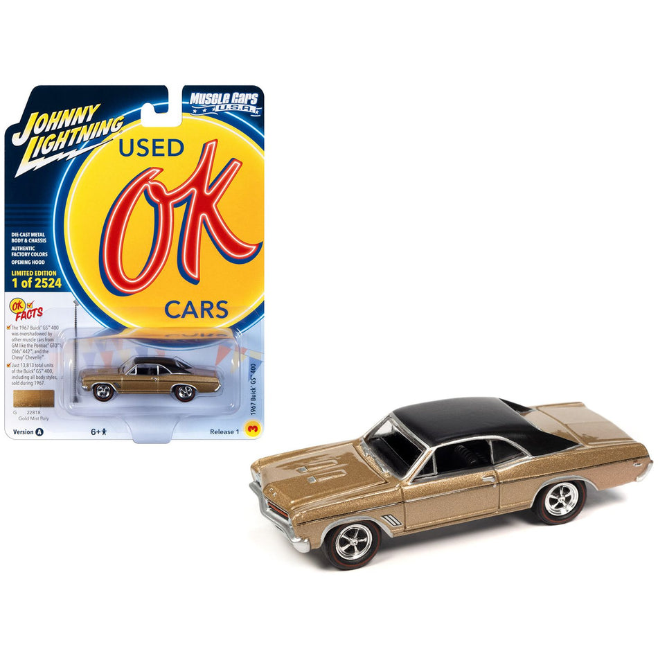 1967 Buick GS 400 Gold Mist Metallic with Matt Black Top Limited Edition to 2524 pieces Worldwide "OK Used Cars" 2023 Series 1/64 Diecast Model Car by Johnny Lightning