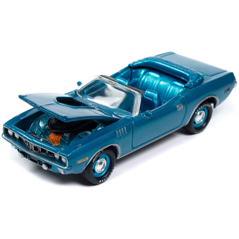 1971 Plymouth Barracuda Convertible Blue Fire Metallic with Blue Interior "Mecum Auctions" Limited Edition to 2496 pieces Worldwide "Hobby Exclusive" Series 1/64 Diecast Model Car by Johnny Lightning