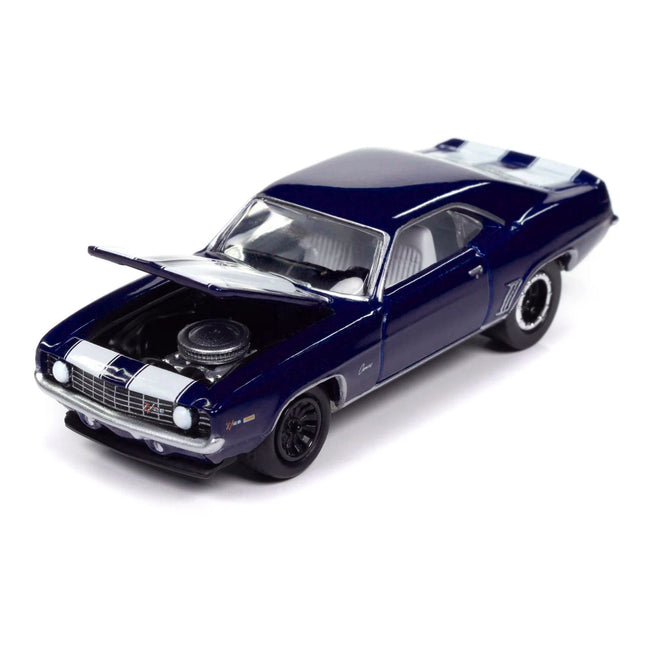 1969 Chevrolet Camaro Z28 Blue Metallic with White Stripes and Interior "Muscle Cars USA" Series 1/64 Diecast Model Car by Johnny Lightning
