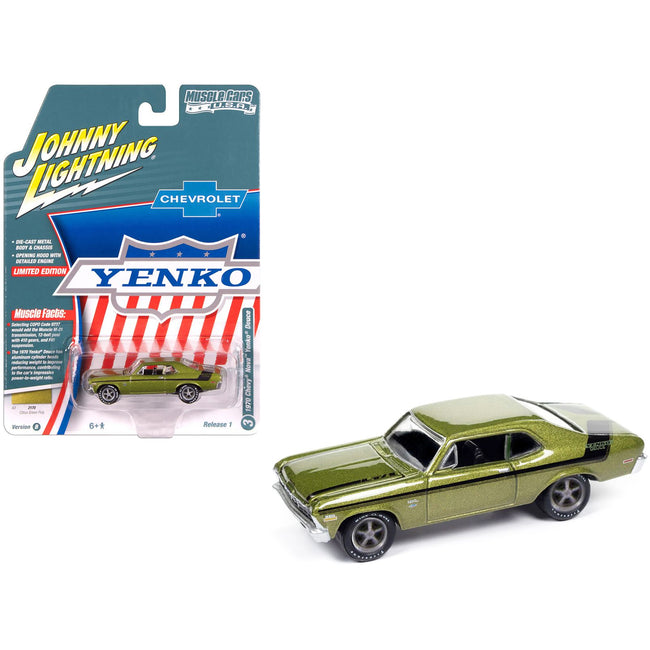 1970 Chevrolet Nova Yenko Deuce Citrus Green Metallic with Black Stripes "Muscle Cars USA" Series 1/64 Diecast Model Car by Johnny Lightning