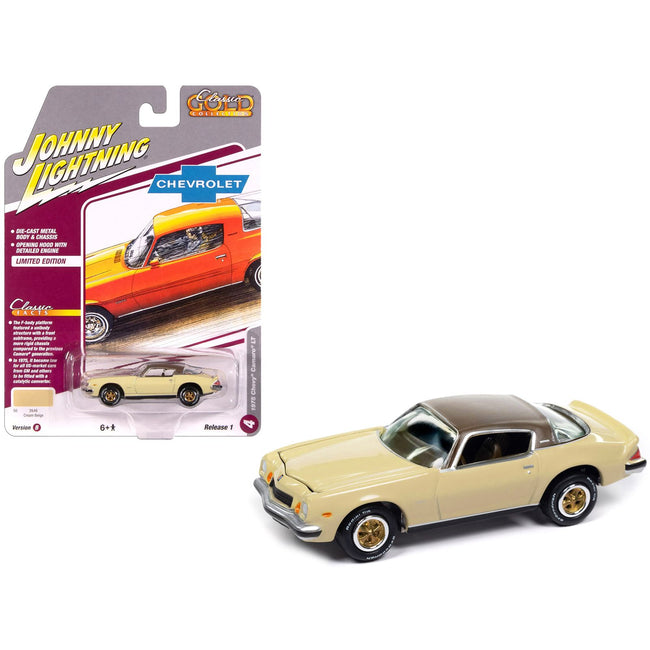 1975 Chevrolet Camaro LT Cream Beige with Brown Top "Classic Gold Collection" 1/64 Diecast Model Car by Johnny Lightning