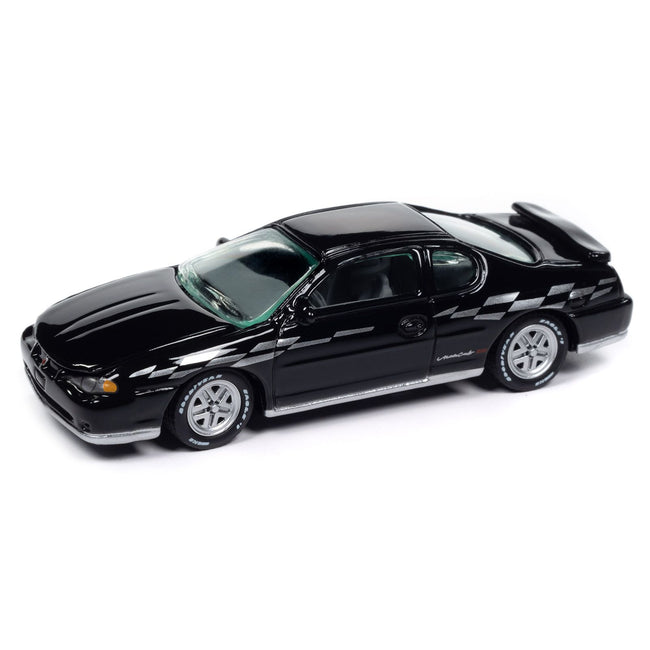 2001 Chevrolet Monte Carlo SS Black with Silver Graphics "Classic Gold Collection" 1/64 Diecast Model Car by Johnny Lightning