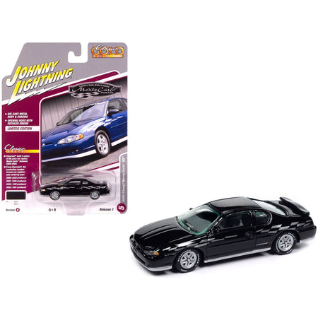 2001 Chevrolet Monte Carlo SS Black with Silver Graphics "Classic Gold Collection" 1/64 Diecast Model Car by Johnny Lightning