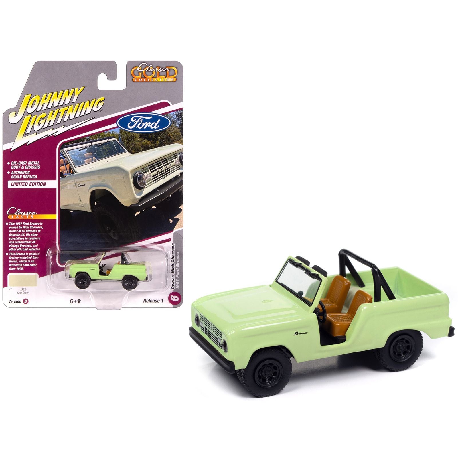 1967 Ford Bronco "Nick Cherrone" Glen Green "Classic Gold Collection" 1/64 Diecast Model Car by Johnny Lightning
