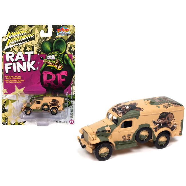 Dodge WC54 Ambulance Desert Camouflage "Rat Fink" "Pop Culture" 2024 Release 2 1/64 Diecast Model Car by Johnny Lightning