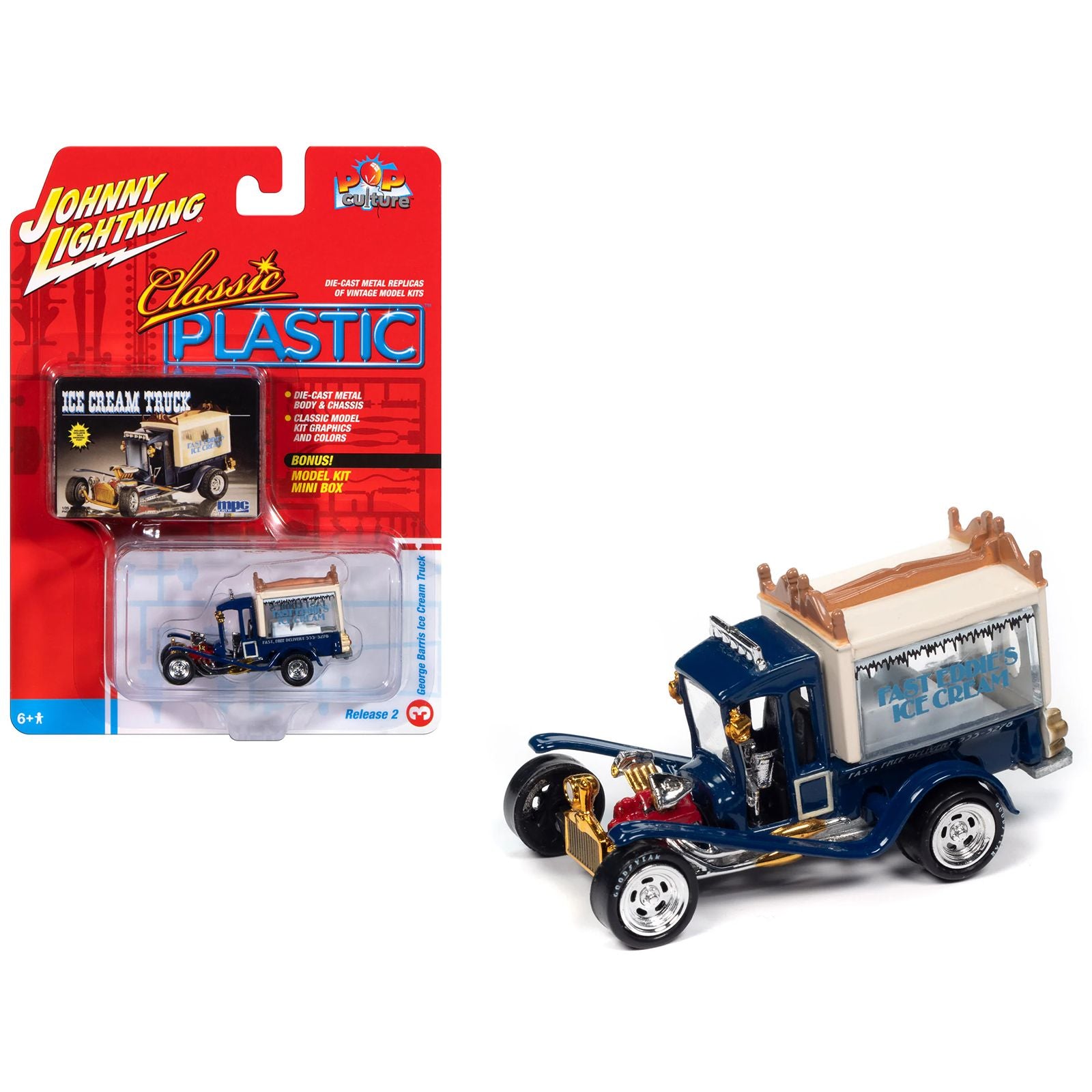 George Barris Ice Cream Truck Blue "Classic Plastic" "Pop Culture" 2024 Release 2 1/64 Diecast Model Car by Johnny Lightning