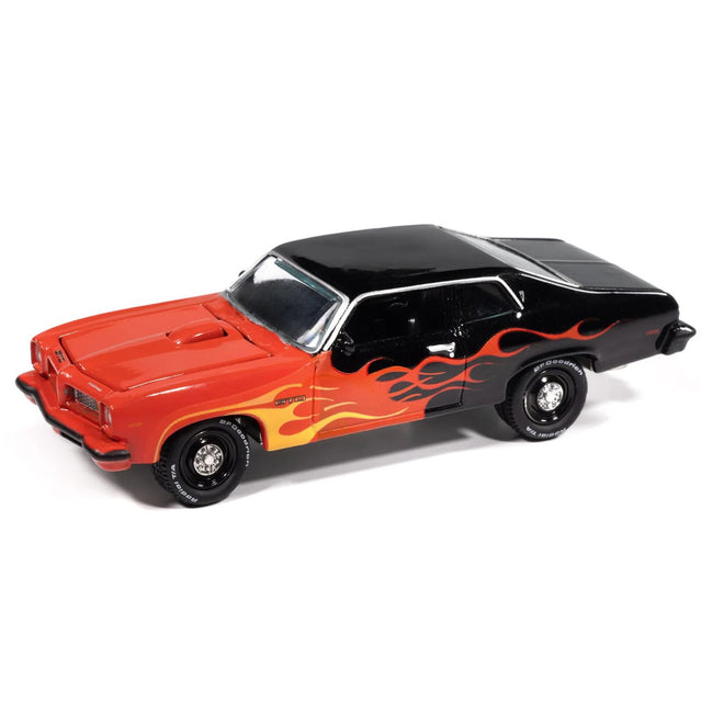1974 Pontiac GTO Black and Red with Flame Graphics "Black with Flames" Series 1/64 Diecast Model Car by Johnny Lightning