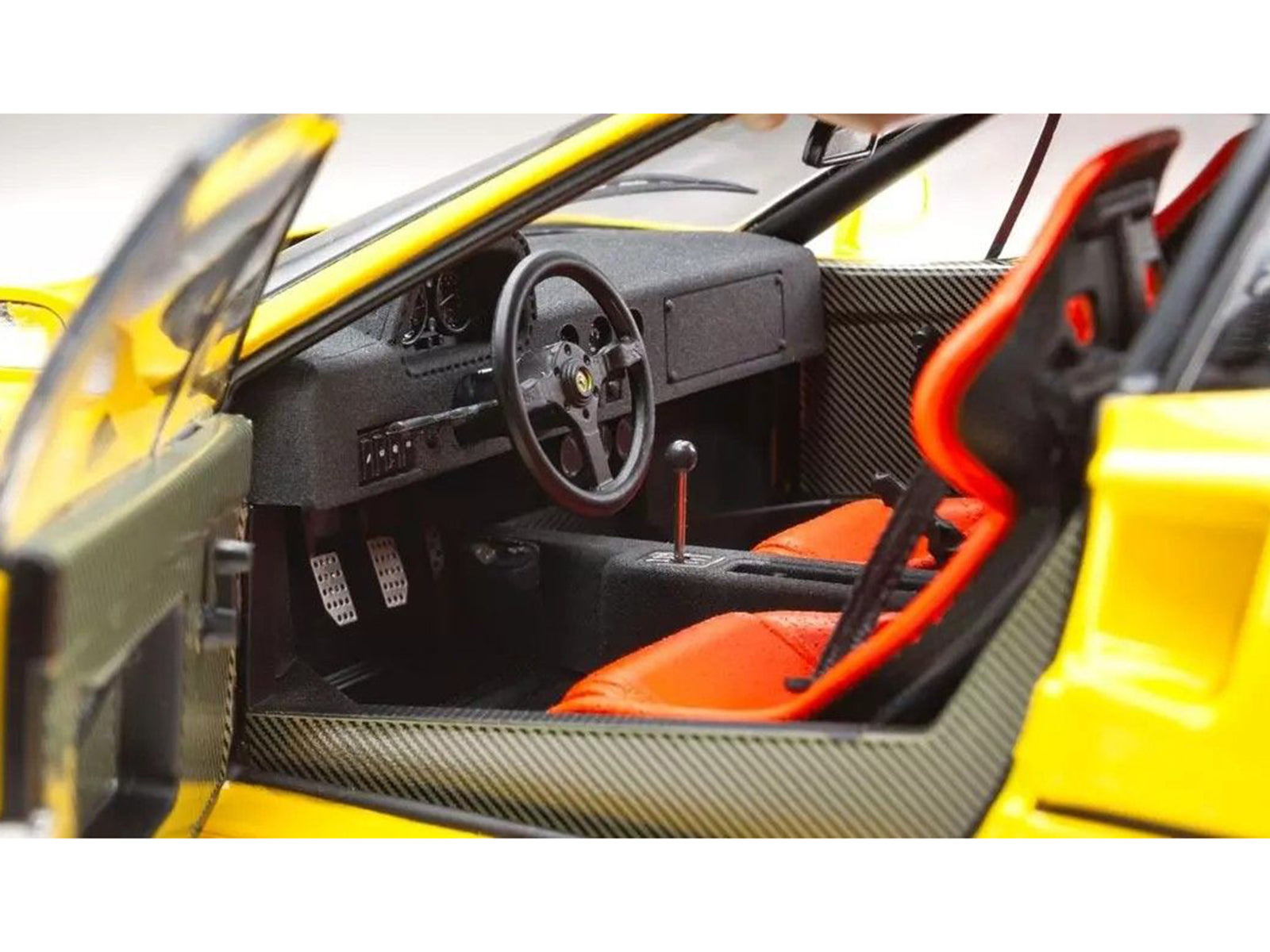 Yellow Ferrari F40 interior view