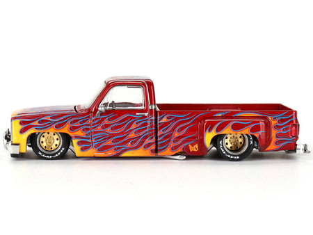 Chevrolet Silverado Dually Pickup Truck "On Fire V1" Red Metallic with Flames and Red Interior (Designed by Jun Imai) "Kaido House" Special 1/64 Diecast Model Car by Mini GT