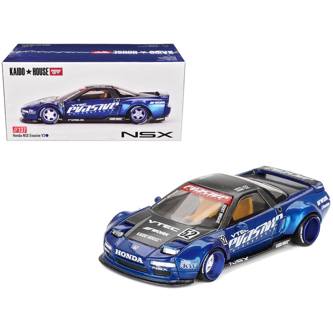 Honda NSX "Evasive V2" #52 Blue Metallic with Carbon Top (Designed by Jun Imai) "Kaido House" Special 1/64 Diecast Model Car by Mini GT