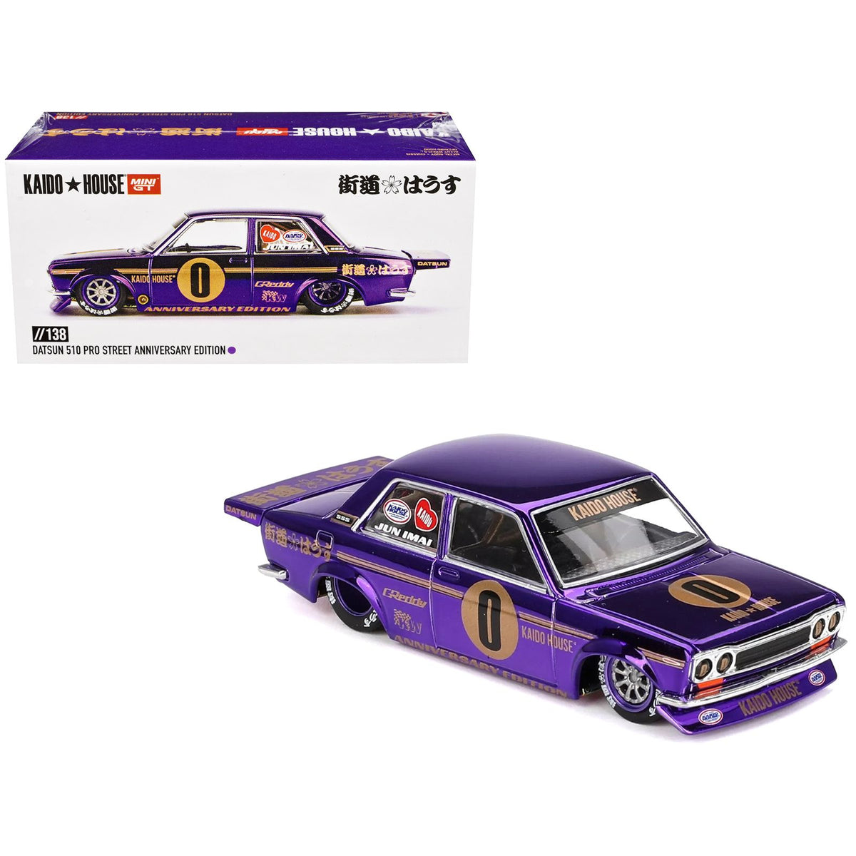 Datsun 510 Pro Street #0 "Anniversary Edition" Purple Metallic (Designed by Jun Imai) "Kaido House" Special 1/64 Diecast Model Car by Mini GT