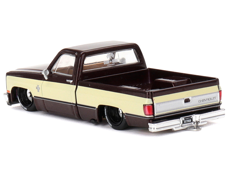 Chevrolet Silverado Pickup Truck "KAIDO Vintage Spec V1" Brown with Cream Sides (Designed by Jun Imai) "Kaido House" Special 1/64 Diecast Model Car by Mini GT