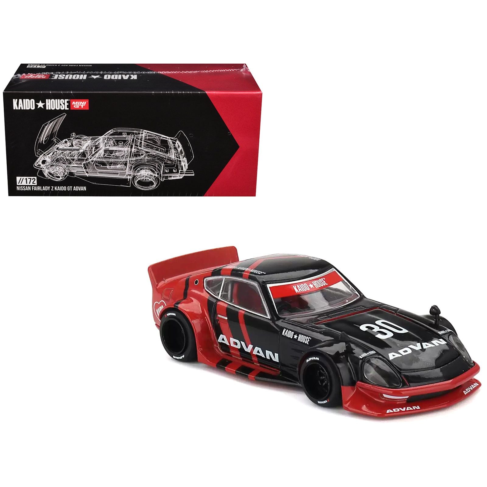 Nissan Fairlady Z Kaido GT RHD (Right Hand Drive) "Advan" Black and Red Livery (Designed by Jun Imai) "Kaido House" Special 1/64 Diecast Model Car by Mini GT