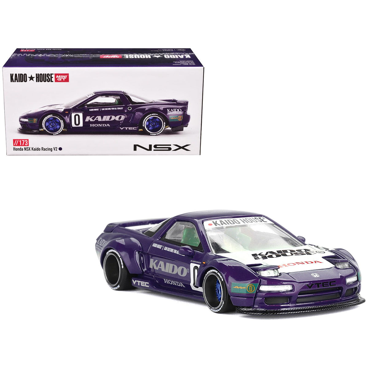 Honda NSX "Kaido Racing V2" #0 Purple with White Hood and Graphics (Designed by Jun Imai) "Kaido House" Special 1/64 Diecast Model Car by Mini GT