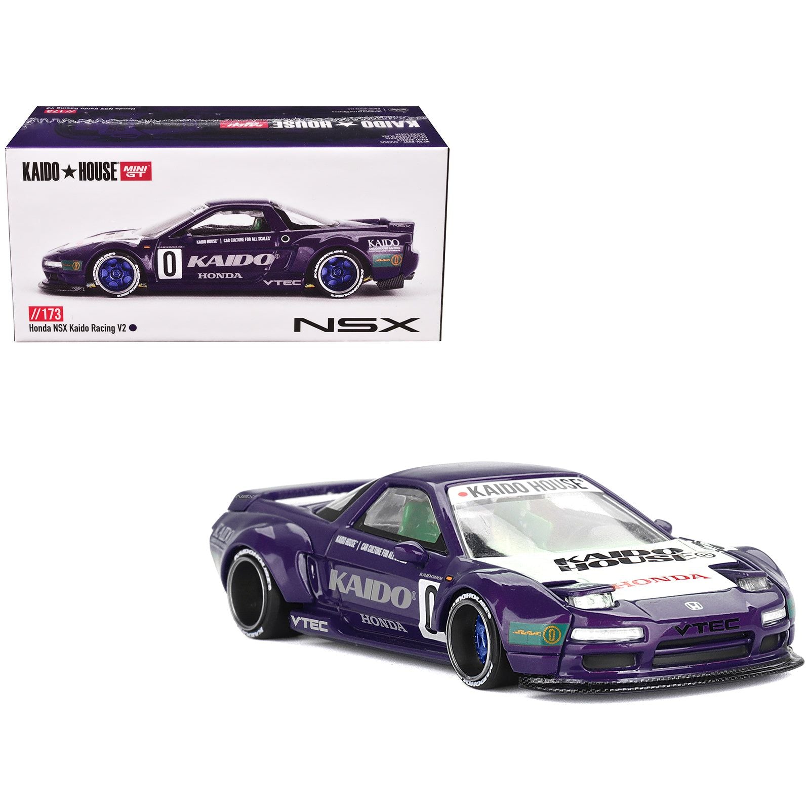 Honda NSX "Kaido Racing V2" #0 Purple with White Hood and Graphics (Designed by Jun Imai) "Kaido House" Special 1/64 Diecast Model Car by Mini GT