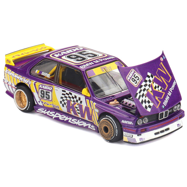 BMW M3 "Kaido KW V1" #95 Purple and Yellow with Graphics (Designed by Jun Imai) "Kaido House" Special 1/64 Diecast Model Car by Mini GT