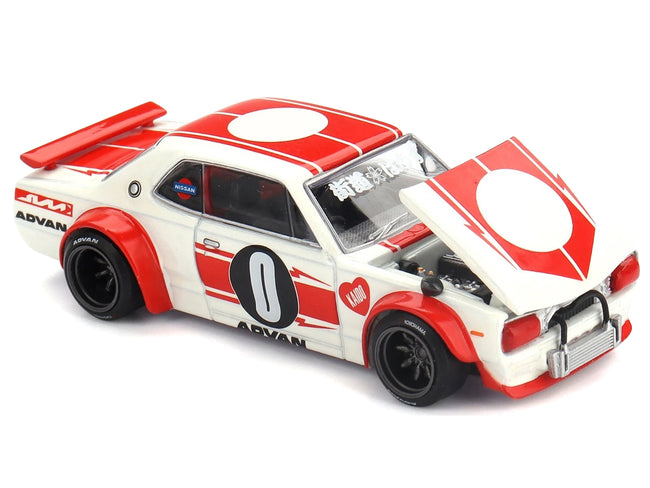 Nissan Skyline 2000GT-R (KPGC10) "Kaido Works V2" RHD (Right Hand Drive) White with Red Stripes (Designed by Jun Imai) "Kaido House" Special 1/64 Diecast Model Car by Mini GT