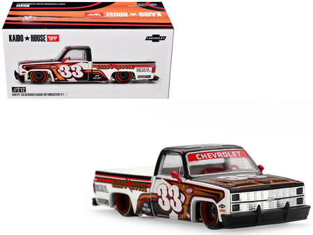 Chevrolet Silverado Pickup Truck #33 "Kaido Intimidator V1" White and Black with Graphics (Designed by Jun Imai) "Kaido House" Special 1/64 Diecast Model Car by Mini GT