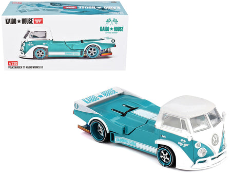 Volkswagen T1 "Kaido Works V1" Truck Turquoise with White Top and Stripes (Designed by Jun Imai) "Kaido House" Special 1/64 Diecast Model Car by Mini GT