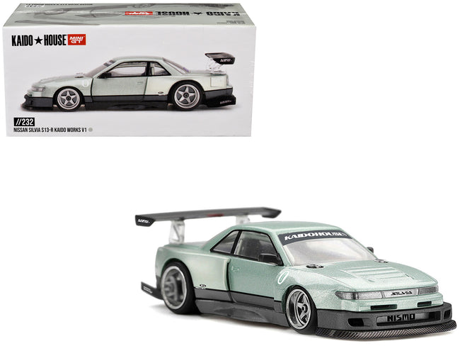 Nissan Silvia S13-R "Kaido Works V1" RHD (Designed by Jun Imai) Light Green Metallic "Kaido House" Special 1/64 Diecast Model Car by Mini GT