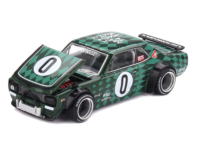 Nissan Skyline 2000GT-R (KPGC10) RHD (Right Hand Drive) #0 "Cortez V1" Green with Graphics (Designed by Jun Imai) "Kaido House" Special 1/64 Diecast Model Car by Mini GT