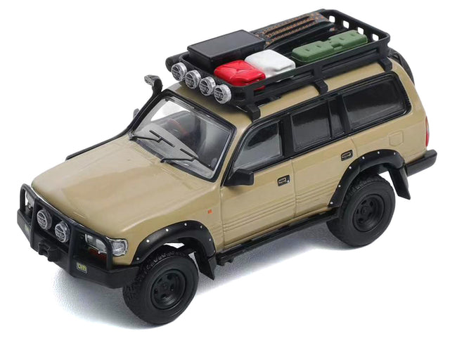 Toyota Land Cruiser 80 RHD (Right Hand Drive) Beige with Roof Rack and Accessories 1/64 Diecast Model Car by GCD