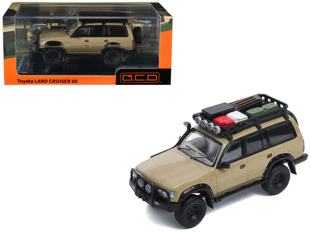 Toyota Land Cruiser 80 RHD (Right Hand Drive) Beige with Roof Rack and Accessories 1/64 Diecast Model Car by GCD