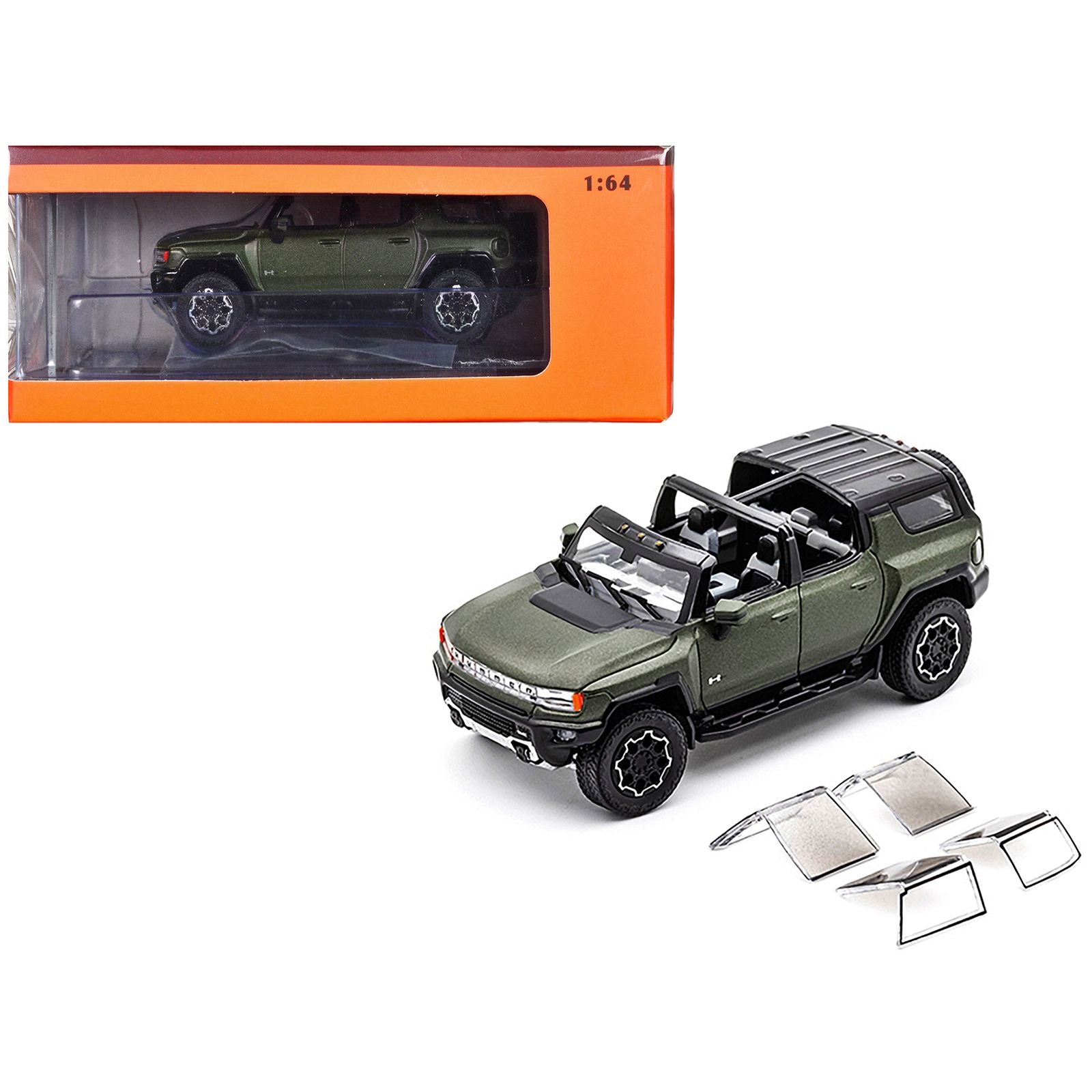 2023 GMC Hummer EV SUV Green Metallic with Black Top 1/64 Diecast Model Car by GCD