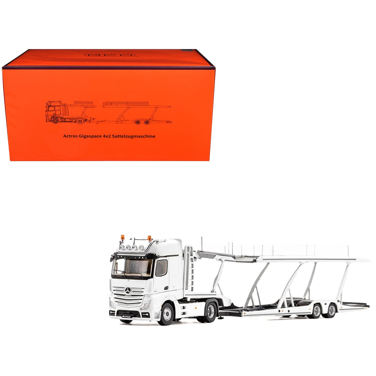 Mercedes-Benz Actros Auto Transporter White 1/64 Diecast Model by GCD