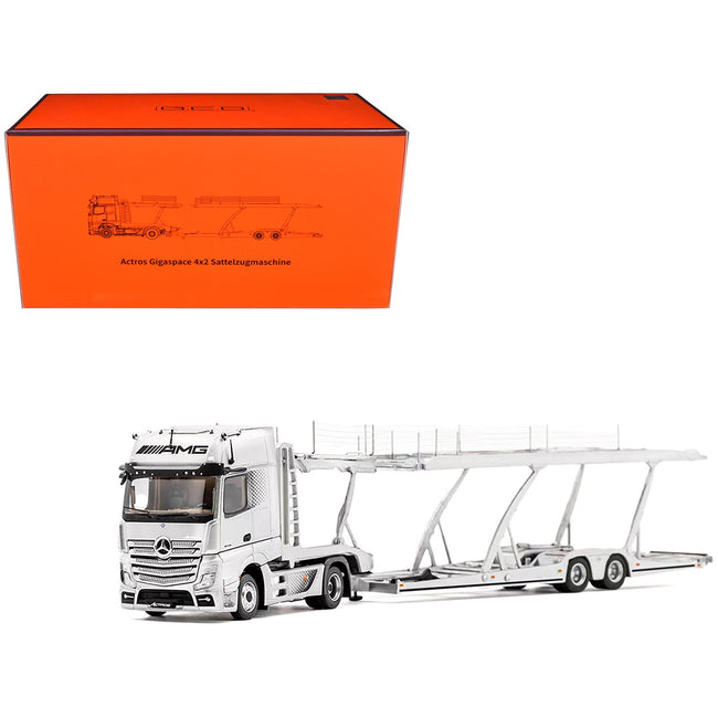 Mercedes-Benz Actros AMG Auto Transporter Silver Metallic 1/64 Diecast Model by GCD