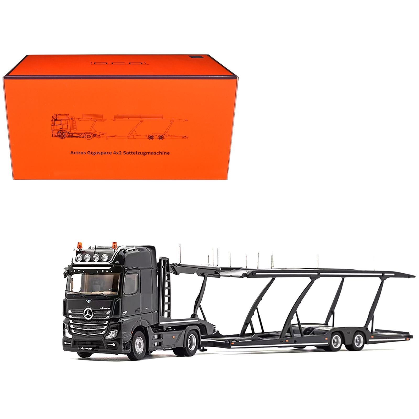 Mercedes-Benz Actros Auto Transporter Black 1/64 Diecast Model by GCD