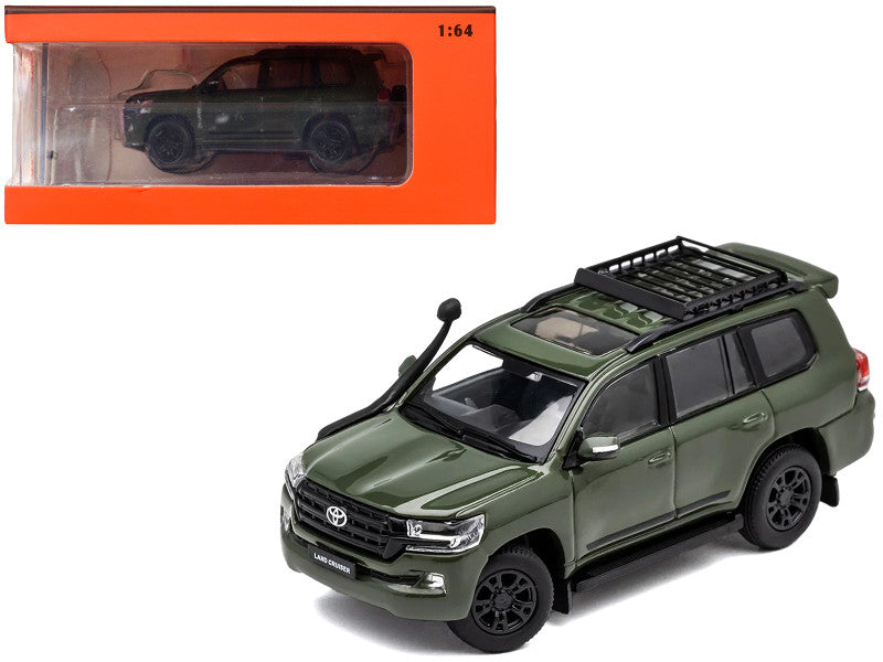 2015 Toyota Land Cruiser (200) Green with Roof Rack 1/64 Diecast Model Car by GCD