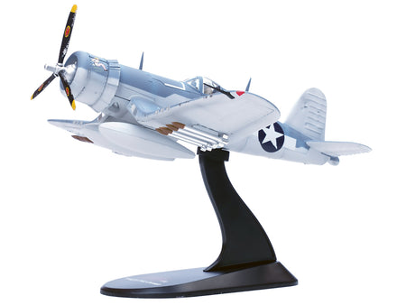 Model aircraft LEG-14619LI-4__45829, Corsair fighter plane on display stand.
