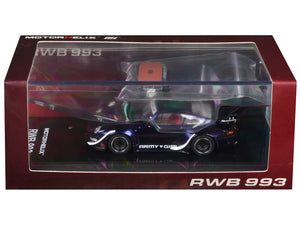 RWB 993 "Army Girl" Blue Metallic with White Accents and Display Engin 1/64 Diecast Model Car by MotorHelix