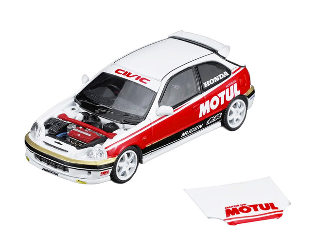 Honda Civic Type R (EK9) RHD (Right Hand Drive) "Motul" White with Black and Red Stripes 1/64 Diecast Model Car by MotorHelix