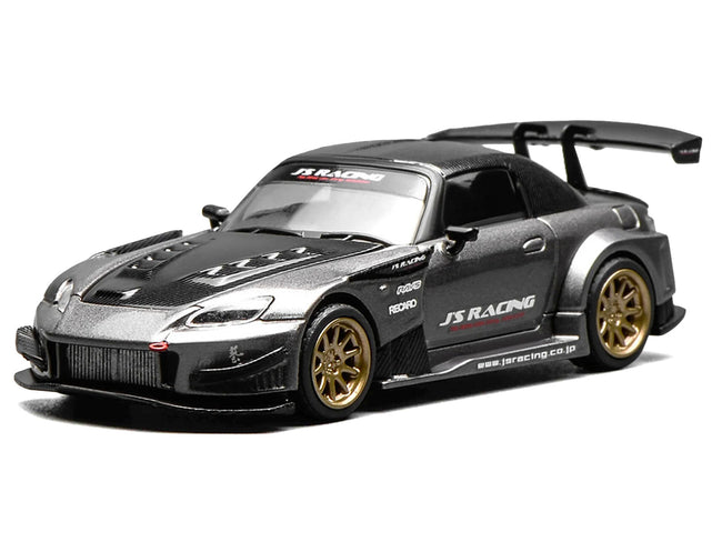 Honda S2000 RHD (Right Hand Drive) "J's Racing" Moon Rock Gray Metallic with Carbon Hood and Top 1/64 Diecast Model Car by MotorHelix