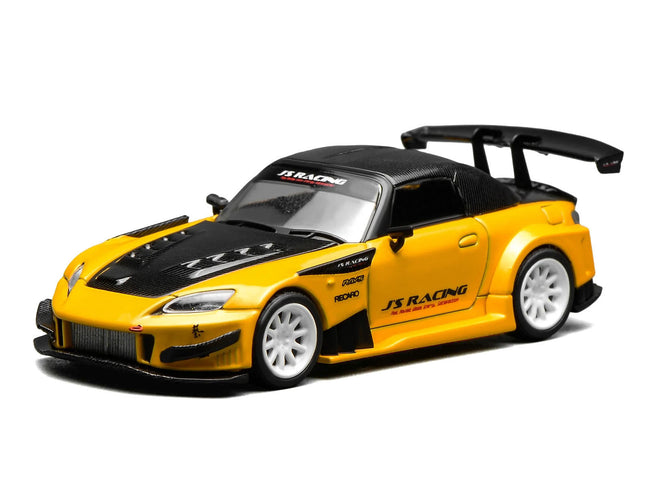 Honda S2000 RHD (Right Hand Drive) "J's Racing" New Indy Yellow Pearl with Carbon Hood and Top 1/64 Diecast Model Car by MotorHelix