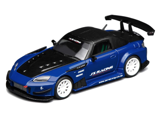 Honda S2000 RHD (Right Hand Drive) "J's Racing" Apex Blue Pearl with Carbon Hood and Top 1/64 Diecast Model Car by MotorHelix