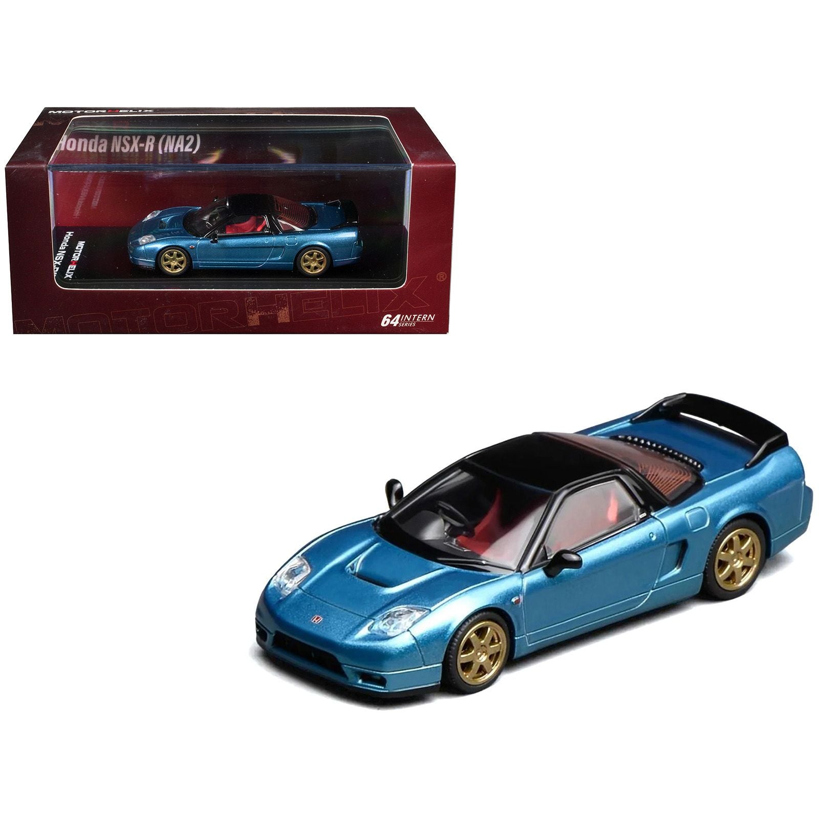 Honda NSX-R (NA2) RHD (Right Hand Drive) Ice Blue Metallic with Black Top and Red Interior "Intern 64" Series 1/64 Diecast Model Car by MotorHelix